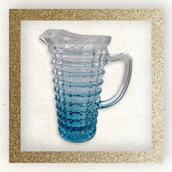 Blue and Clear Textured Cube Effect Glass Ombre Colored Blue Pitcher - Picture 16 of 16